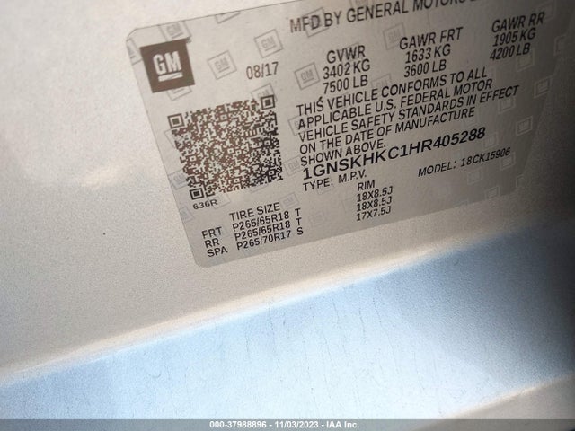 Chevrolet Suburban Lt 2017 1GNSKHKC1HR405288 Image 9