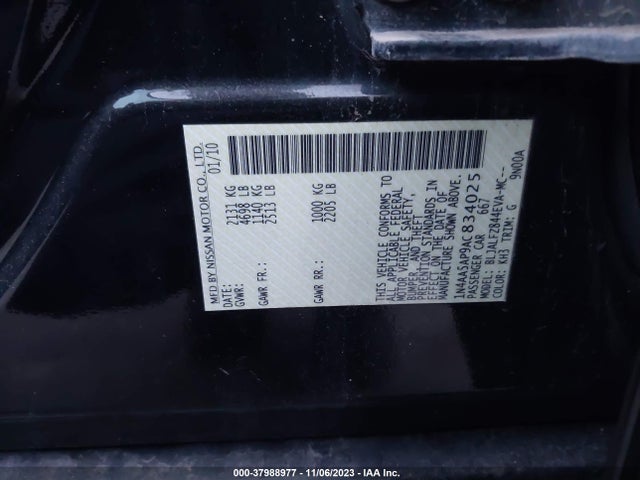 2010 NISSAN MAXIMA 3.5 SV W/PREMIUM PKG VIN: 1N4AA5AP9AC834025