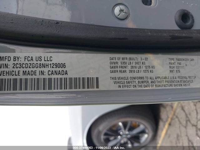 2022 DODGE CHALLENGER SXT AWD VIN: 2C3CDZGG8NH129006
