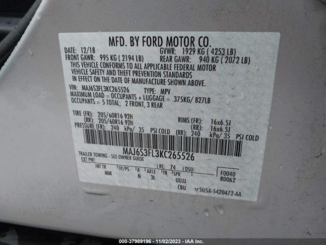 MAJ6S3FL3KC265526 Ford ECOSPORT S