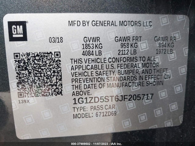Chevrolet MALIBU LT 2018 1G1ZD5ST6JF205717 Image 9