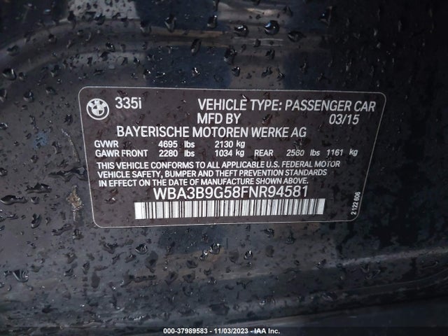 BMW 335i Xdrive 2015 WBA3B9G58FNR94581 Image 9
