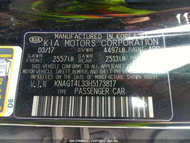 KNAGT4L33H5173817 KIA Optima Lx