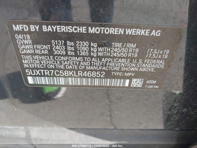 5UXTR7C58KLR46852 BMW X3 Sdrive30i