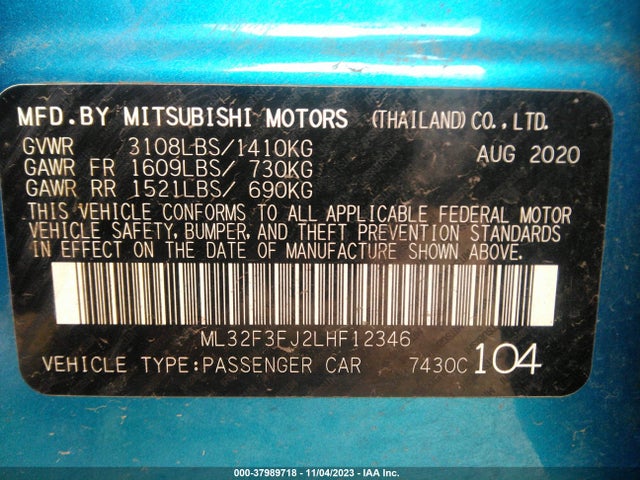 2020 MITSUBISHI MIRAGE G4 ES VIN: ML32F3FJ2LHF12346