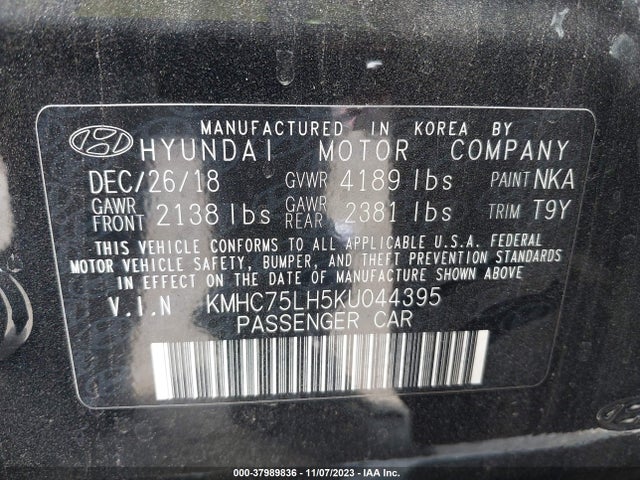 2019 HYUNDAI IONIQ ELECTRIC ELECTRIC VIN: KMHC75LH5KU044395