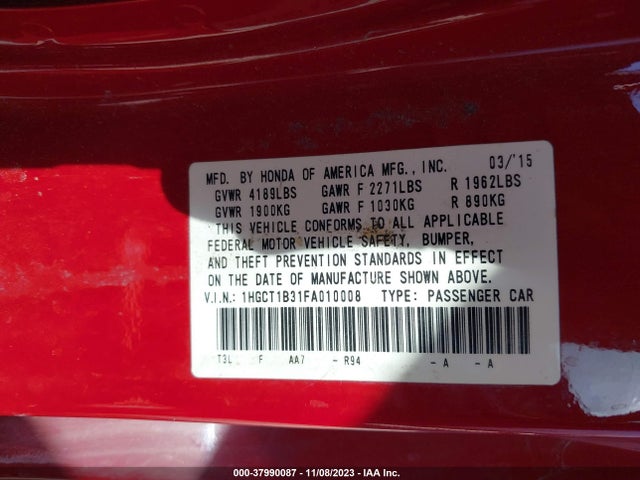 Honda Accord Lx-s 2015 1HGCT1B31FA010008 Image 9