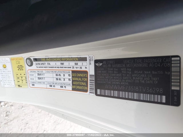 2008 MINI COOPER HARDTOP WMWMF73518TV36298 Photo 8