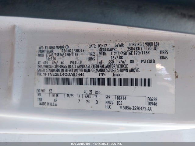 2012 FORD ECONOLINE CARGO VAN 1FTNE2EL4CDA85444 Photo 8