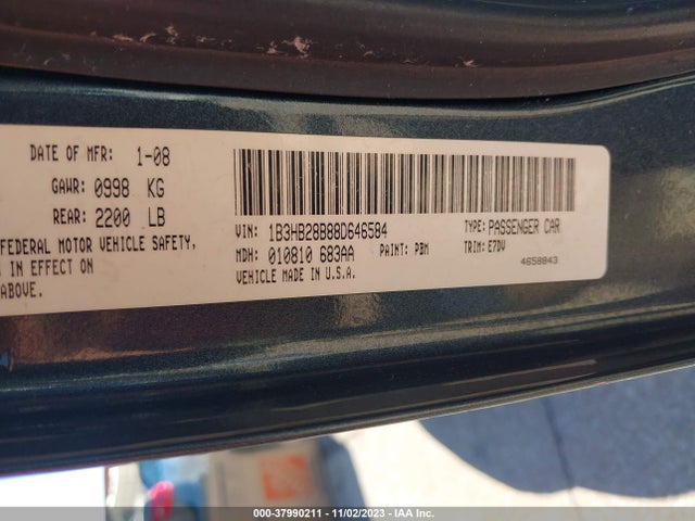 2008 DODGE CALIBER SE VIN: 1B3HB28B88D646584