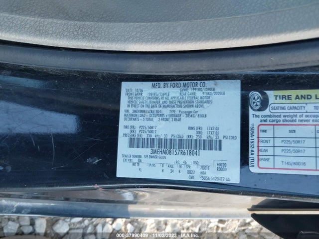 2007 MERCURY MILAN PREMIER VIN: 3MEHM08157R618041