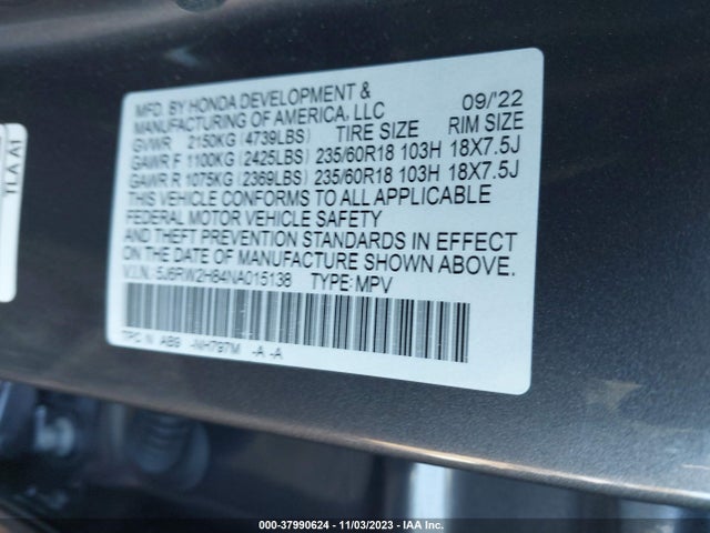 Honda Cr-v Awd Ex-l 2022 5J6RW2H84NA015138 Image 9