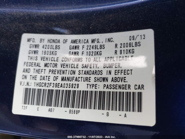 Honda ACCORD LX 2014 1HGCR2F39EA035929 Image 9
