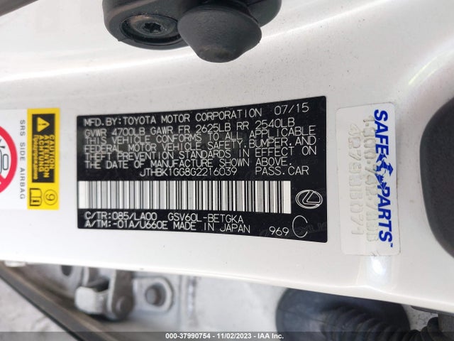 JTHBK1GG8G2216039 Lexus ES 350
