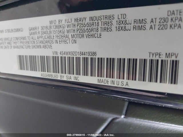 2008 SUBARU TRIBECA LIMITED 5-PASSENGER VIN: 4S4WX92D184419386