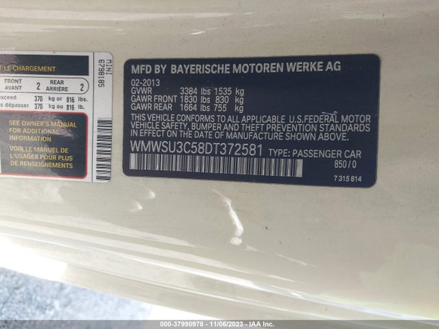 2013 MINI HARDTOP WMWSU3C58DT372581 Photo 8