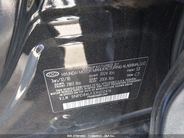 2018 HYUNDAI ELANTRA SEL VIN: 5NPD84LF3JH312416