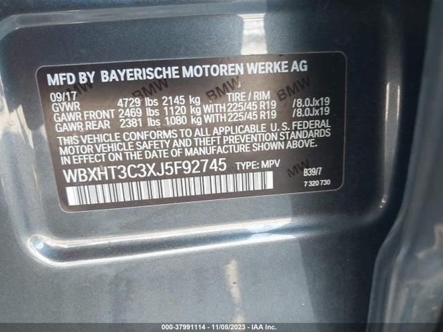2018 BMW X1 XDRIVE28I VIN: WBXHT3C3XJ5F92745