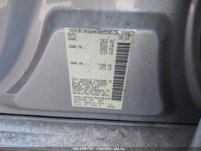 2015 NISSAN ALTIMA 2.5 S VIN: 1N4AL3AP4FN305849