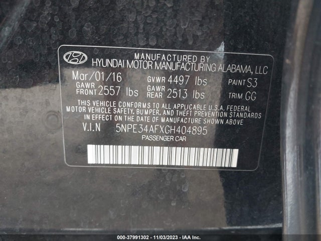 2016 HYUNDAI SONATA SPORT VIN: 5NPE34AFXGH404895
