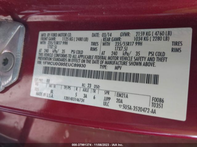 1FMCU0G95EUC89930 Ford ESCAPE SE
