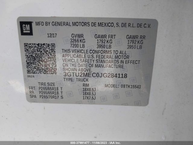 3GTU2MEC0JG284118 GMC Sierra 1500 Sle