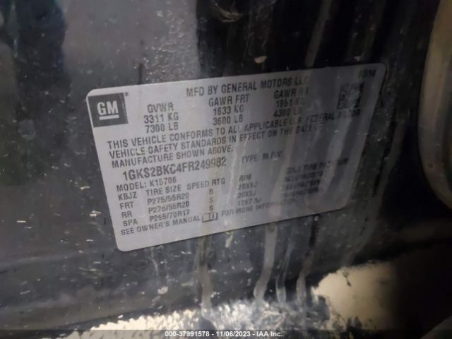 1GKS2BKC4FR249982 GMC YUKON SLT