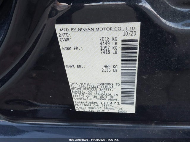 Aukcja sprzedaży 2021 Nissan Altima Sv Intelligent Awd, vin: 1N4BL4DW8MN311471, numer aukcji: 37991579