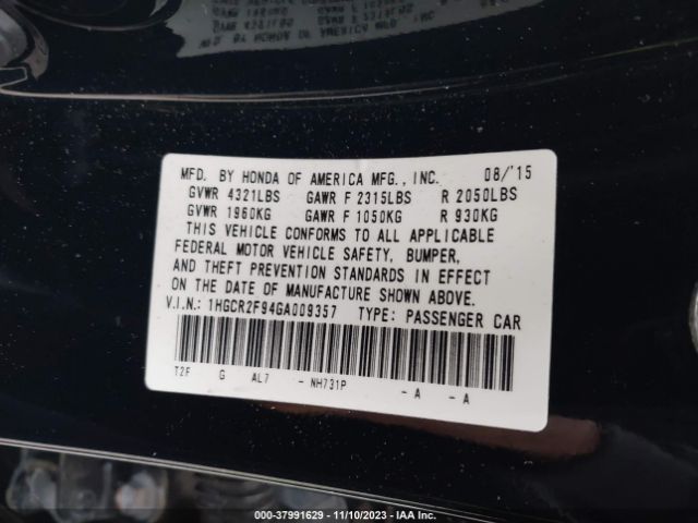 1HGCR2F94GA009357 Honda Accord Sedan Ex-l