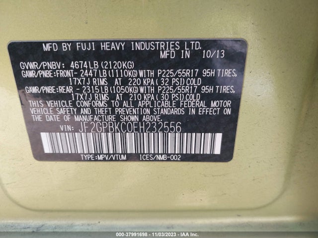 Subaru Xv Crosstrek Hybrid 2.0i Hybrid Touring 2014 JF2GPBKC0EH232556 Image 9