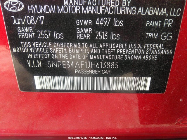2018 HYUNDAI SONATA SEL VIN: 5NPE34AF1JH613885