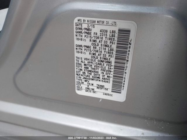 JN8AS5MT0FW154962 Nissan Rogue Select S