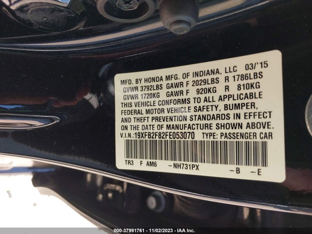 Honda CIVIC EX 2015 19XFB2F82FE053070 Image 9
