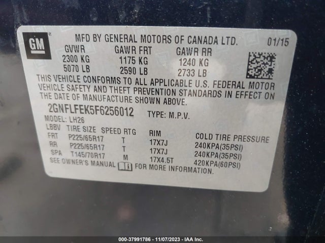 2015 CHEVROLET EQUINOX 1LT VIN: 2GNFLFEK5F6256012