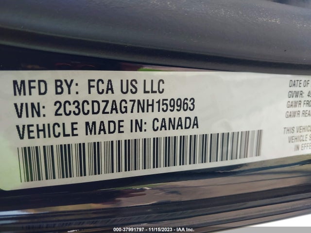 2022 DODGE CHALLENGER SXT VIN: 2C3CDZAG7NH159963