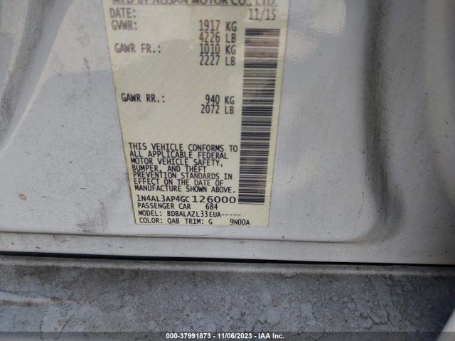 2016 NISSAN ALTIMA 2.5 VIN: 1N4AL3AP4GC126000
