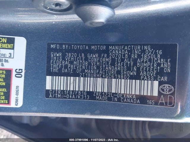 Toyota COROLLA LE 2016 2T1BURHE4GC619802 Image 9
