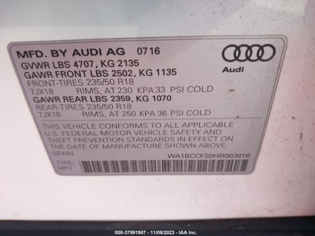 WA1BCCFS0HR003816 Audi Q3 2.0t Premium