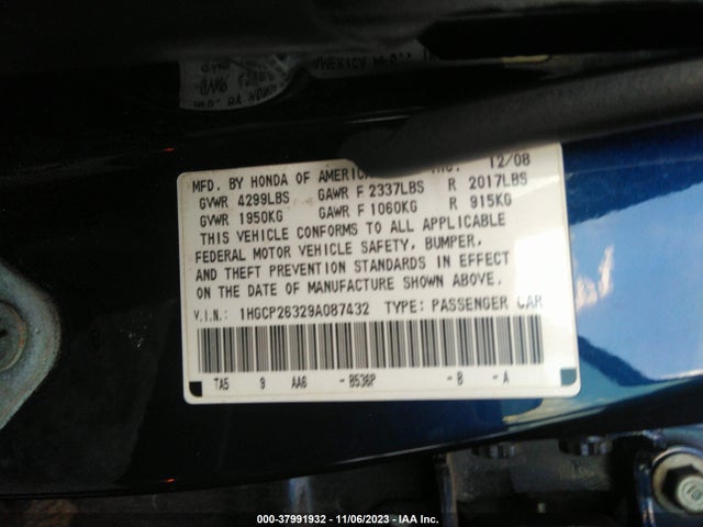 2009 HONDA ACCORD SDN LX VIN: 1HGCP26329A087432