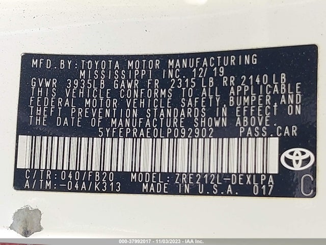 Toyota COROLLA LE 2020 5YFEPRAE0LP092902 Image 9