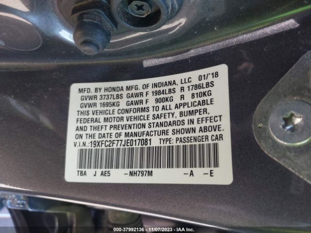 19XFC2F77JE017081 Honda Civic Sedan Ex
