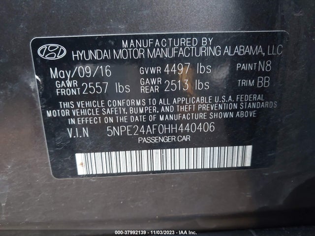 2017 HYUNDAI SONATA VIN: 5NPE24AF0HH440406