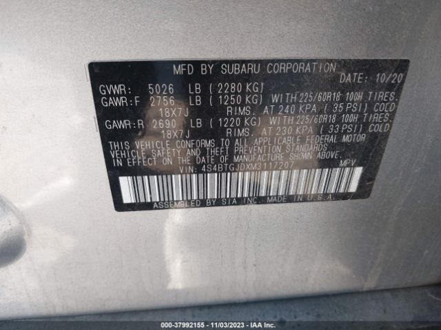 4S4BTGJDXM3117207 Subaru Outback Onyx Edition Xt