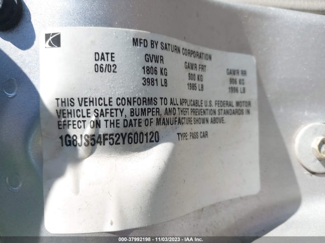 2002 SATURN LS L100 A4 VIN: 1G8JS54F52Y600120