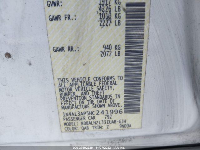 1N4AL3AP5HC241996 Nissan Altima 2.5 Sr