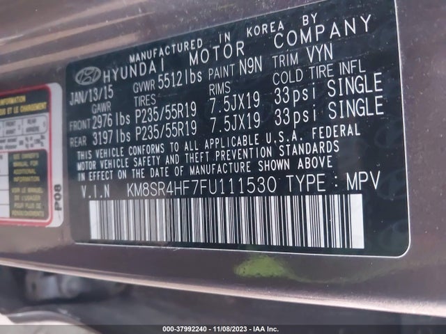 Hyundai Santa Fe Gls 2015 KM8SR4HF7FU111530 Image 9