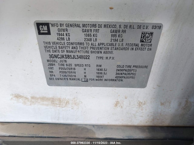 Chevrolet TRAX LS 2018 3GNCJKSB5JL348022 Image 9