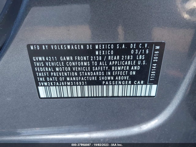 3VW2K7AJ6FM316931 Volkswagen Jetta Sedan 2.0l S