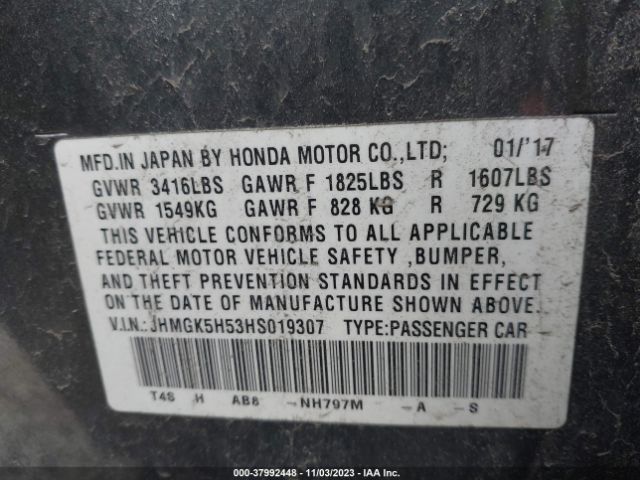 JHMGK5H53HS019307 Honda FIT LX