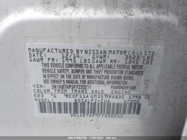 3N1AB7AP9FY220211 Nissan Sentra Fe+ S